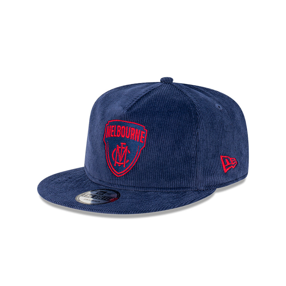 Melbourne Demons Hat - 2023 AFL Navy Corduroy The Golfer Snapback - New Era